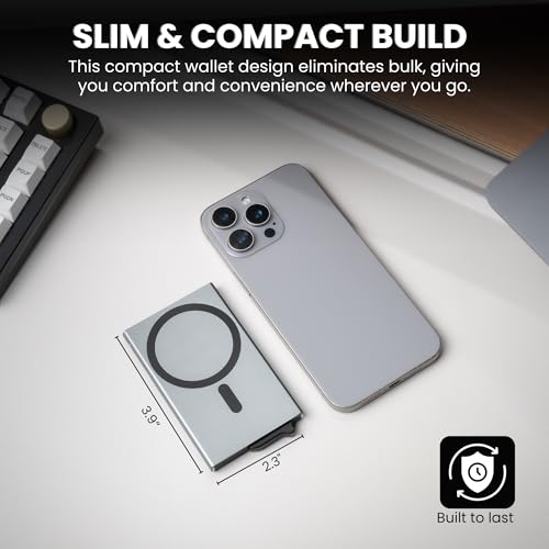 Image of CODE 118 Wallet for Men - Slim Minimalist Aluminum Magnetic Card Holder - RFID Blocking Front Pocket Mag Safe Wallet with Strong Magnet Attachment (Slate Grey)