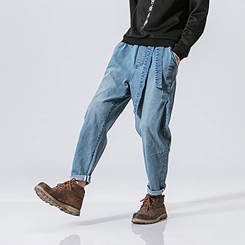 Men's Jeans Vintage Casual Drawstring Elastic Waist Big and Tall Solid Color Strech Tapered Denim Pants3