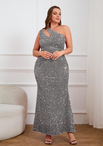 Image of VERWIN Plus Size Sequins Fashion Sleeveless Oblique Collar Mermaid Women's Maxi Dress Evening Dress Party Dress Bodycon Dress