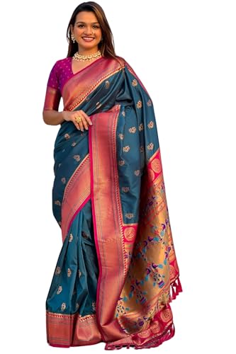 Image of SGF11 Women's Paithani Soft Lichi Silk Kanjivaram Sarees With Blouse Piece