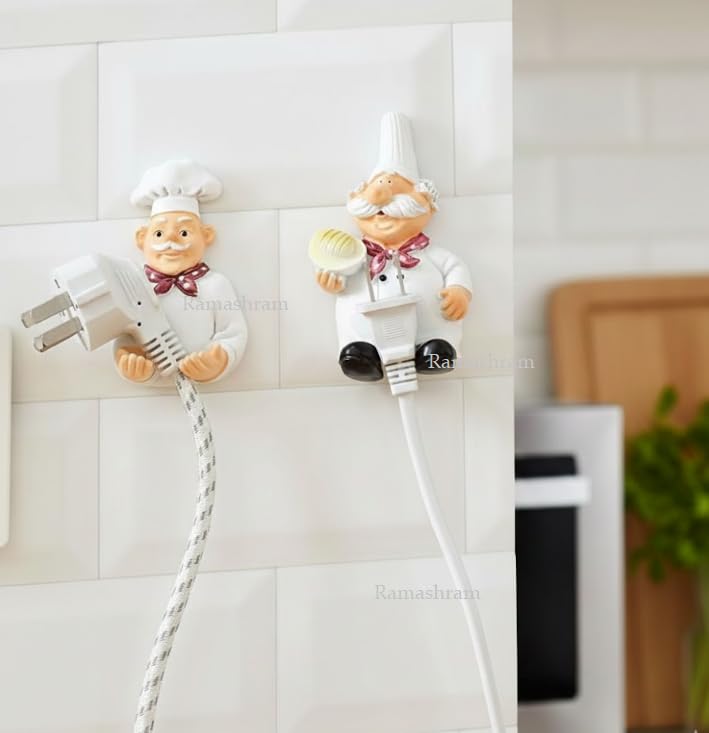 Chef Kitchen Decorative Power Plug Hooks - 2 Pack Self-Adhesive Wall Mounted Cord Organizer, Cute Resin Cook Figurines for Wire Management and Home Kitchen Decor Accessories-2.5 Inch-image-37