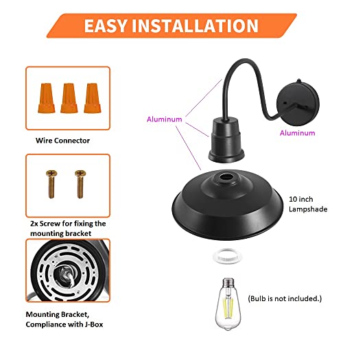 Image of Outdoor Wall Lights, Dusk to Dawn Exterior Farmhouse Gooseneck Outdoor Light Fixture, Anti-Rust Waterproof Barn Lights, Vintage Black Outside Wall Mount Light Fixture for Front Porch, Entryway, Garage
