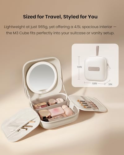 AMIRO M3 Cube Makeup Bag with Lighted Mirror, Stepless Brightness & 3 Color Modes, MagSafe Magnetic Mirror, Portable Travel Organizer with 1100lux Lighting, 4.5L Storage, Waterproof, 10 inches, White - Image 4