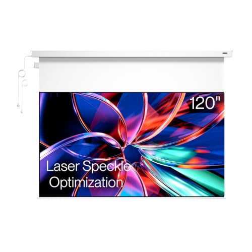 Valerion 120 PureVision Motorized Projector Screen Laser Speckle Reduction Auto-Sync with Projector 4K/8K UHD Ready 20 Adjustable Drop Black Backing for Enhanced Contrast Long Throw Only