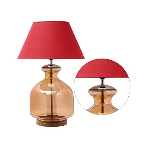 Image of Alper Amber Luster Glass Table Lamp with Maroon Cotton Shade | Modern Designer Bedside & Living Room Decorative Table Light (Bulb Included)