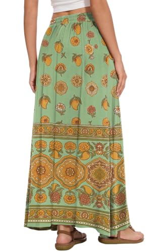 Image of Womens Maxi Skirt Long Flowy Summer A-Line High Waist Skirts | Elastic Waistband with Pockets, Lightweight Fabric, Casual Wear, Swing beach boho Outfits, Fashion Clothes