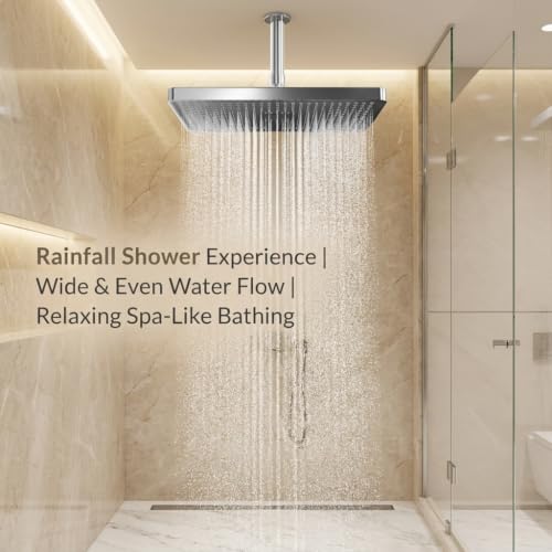 Image of Backline Overhead Shower (30 x 20.5 Cm) | High Pressure Shower Head for Bathroom | Rain Spray Shower | Head Shower (Without Arm)