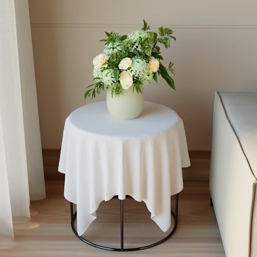 Image of Encasa XO Dining Table Cover Cloth for 4 Seater | 90x90 cm Cotton Canvas Square Table Cloth | Machine Washable Tablecloth for Indoor & Outdoor Use - White Solid Color