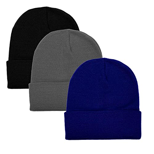 Gelante Unisex Beanie Cap Knitted Warm Solid Color Multi-Packs BK-NA-Darkgrey