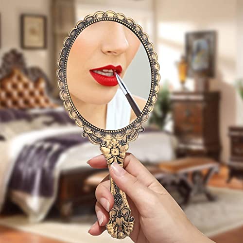Foto von DEZ 1 PCS handspiegel mit Griff handspiegel mit vergrößerung Hand Mirror Hand Spiegel handspiegel Kinder handspiegel Vintage schmink Spiegel handspiegel Retro（Bronze）