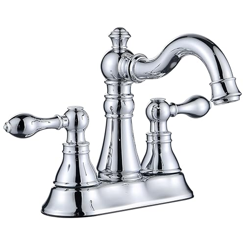 2-Handle Polished Chrome Bathroom Faucet 4 Inch Centerset, with Drain