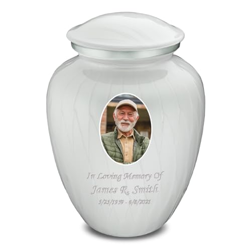 Image of Geturns Embrace Adult Personalized Picture Cremation Urns for Human Ashes I Large Photo Pearl White Funeral Urn for Men and Women I 200 lbs