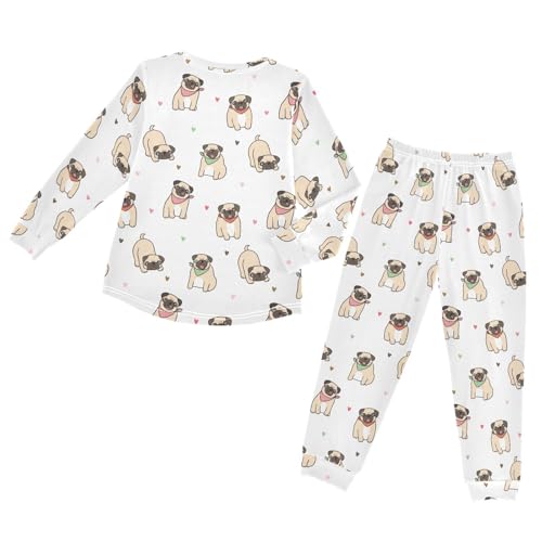 Long Sleeve Pajama Set for Girls Boys Kids,Cartoon Dog White Hearts Comfy Nightwear Soft Loungewear,Family Matching PJs Underwear Set 3T2