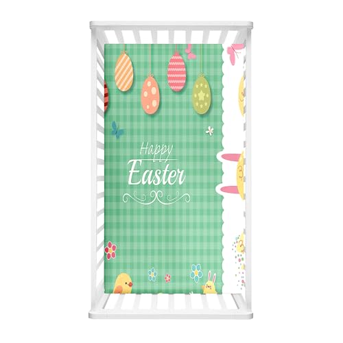 Hiseng Sábanas Minicuna, Elástica Ajustable Sábana Bajera 3D Pascua de Resurrección Sábanas Capazo Bebe Sabanas Carrito Transpirable Sábanas Cuna (Cuadros Verdes,75x30cm)