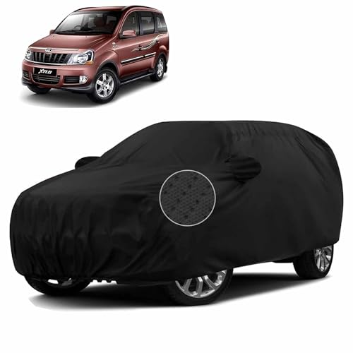 Image of Sulfar 100% Waterproof Car Body Cover Compatible with Mirror for Mahindra Xylo (Triple Stitched, Full Bottom Elastic, Black-TB)