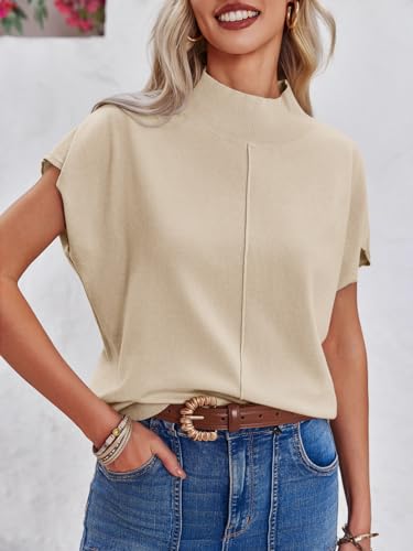 Saodimallsu Womens Summer Cap Sleeve Tops Mock Neck Knit Sweater Vest Sleeveless Work Elegant Shirts3