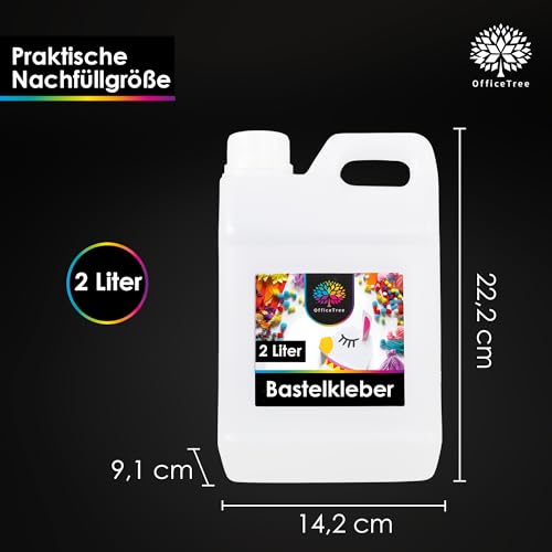 OfficeTree 2 Liter Bastelkleber Transparent Trocknend - Bastel Kleber - Lösungsmittelfreier Flüssigkleber für Kinder geeignet