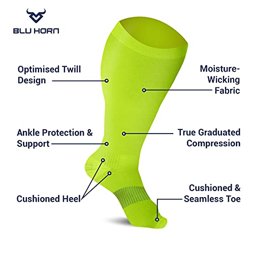 Image of Knee High Compression Socks 15-20 mmHg - Everyday Use Improves Blood Circulation, Relieves Pain & Swelling (4X-Large, Neon Green (1-Pair))