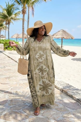 Image of Plus Size Maxi Dress for Women Short Sleeve V Neck Casual Loose Sundress with Pockets