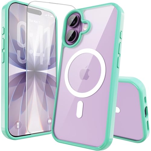 Image of Classic Hybrid Magnetic iPhone 17 Case Phone Case Cover, Screen Protectors X1, Compatible with Magsafe, Anti Yellowing,Slim,Shockproof, Protective (Mint Green, iPhone 17)