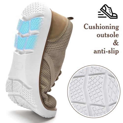 Men's Breathable Mesh Comfortable Business Casual Shoes with Sneakers Design for Long Standing, Office Work, Formal Occasions & Walking Khaki3