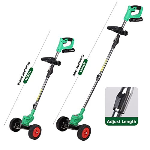 Weed Wacker Cordless Weed Eater,3-In-1 Lightweight Push Grass String Trimmer Edger,21V Li-Ion Battery Powered,3 Lawn Tools With Lightweight Wheeled For Home Garden Yard Mowing（Green） #TOP4