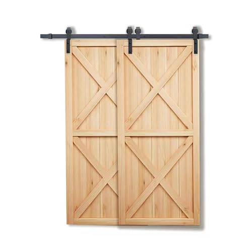 スライド式納屋ドアトラックとハンドルハードウェアキット、シングルトラック、ダブルドアオーバーラップ、オーバーラップトラック、納屋、ガレージ、厩舎に最適(63" Track (Single Door))