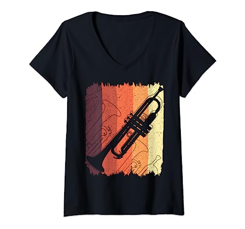 Mujer Trumpeter Vintage Retro Trompeta Camiseta Cuello V