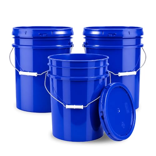Image of ePackageSupply 5 Gallon Bucket - Food Grade w /Lid BPA-Free,3 Pack - Blue | Airtight Gasketed Tear Strip Lid, Heavy-Duty 90 Mil HDPE Plastic Pail, Bulk Storage, Food Safe Durable Container, Made in USA