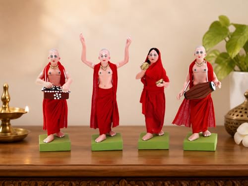 Handmade Terracotta ISKCON Nagar Kirtan Idol Set | 6 Inch Clay Devotional Figurines with Fabric Dress for Mandir Decor and Gifting Handmade Terracotta ISKCON Nagar Kirtan Idol Set | 6 Inch Clay Devotional Figurines with Fabric Dress for Mandir Decor and Gifting