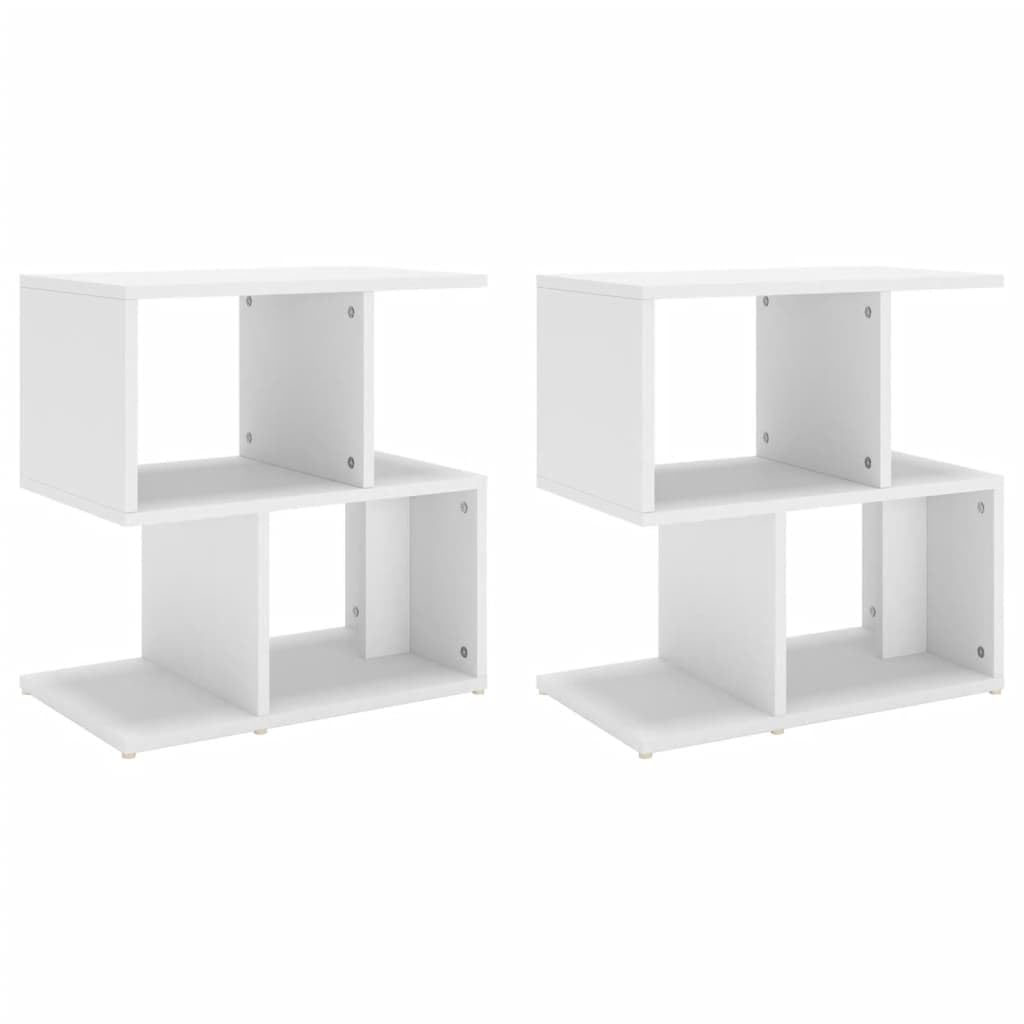 Generisch 2er Set Nachttisch Weiß, Beistelltisch-Set, Sofatische mit 4 offene Fächer, Nachtkommode Nachtschrank für Boxspringbett, Platzsparender Nachttisch für Wohnzimmer Schlafzimmer