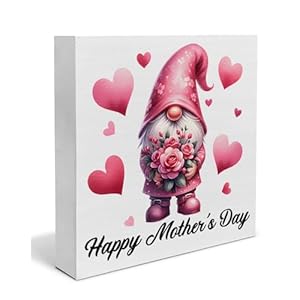 Mother’s Day Gifts for Mom Mother Grandma – Happy Mother’s Day Wooden Sign Mother’s Day Gnome Wood Block Sign Decorations for Home Bedroom Desk Shelf Tabletop (5 X 5 Inches)