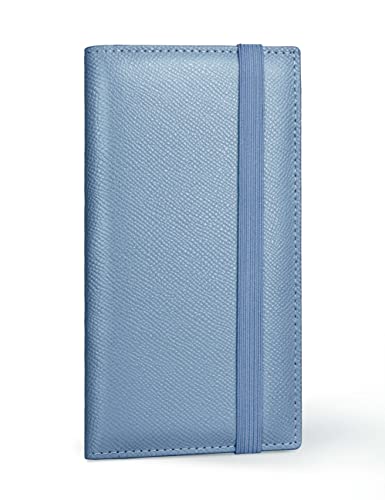 Image of Yarnic Checkbook Cover for Personal Checkbook, Checkbook Holder with Pen Holder & Built-in Clear Plastic Divider for Duplicate Checks (Grey Blue)