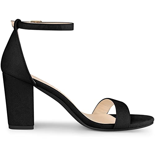 Allegra K Allegra K Women's Buckle Ankle Strap High Chunky Heels Black Sandals 8.5 M US