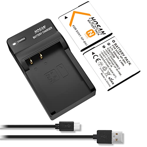 HOSAN NP-BN1 Batería para de 2 Batería Recargable Compatible con Sony NP-BN1 and Sony DSC-QX10, DSC-QX100, DSC-T99, DSC-T110, DSC-TF1, DSC-TX5, DSC-TX7