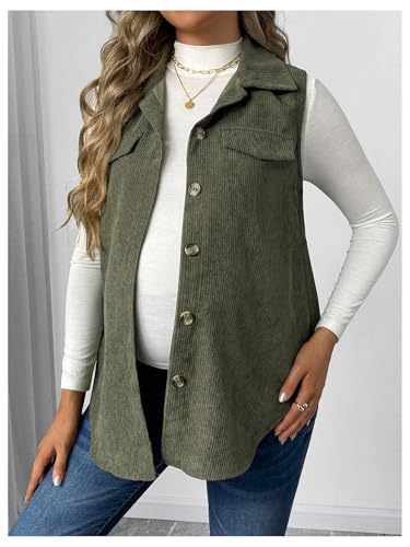 MakeMeChic Women's Maternity Vest Jacket Corduroy Sleeveless Button Down Jackets Blazer3