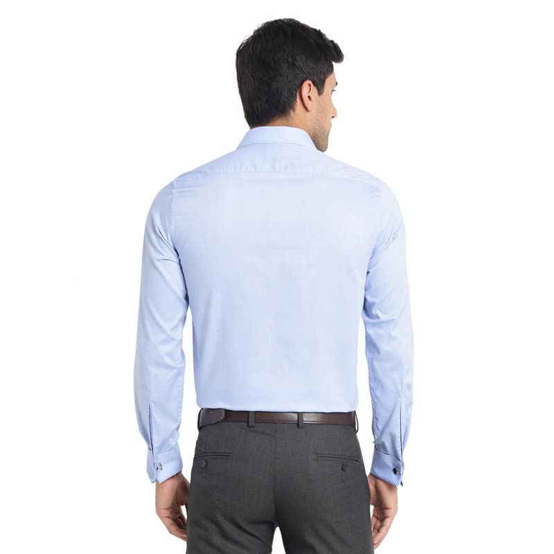 Image of Turtle Men Cotton Blend Light Blue Solid Slim Fit Formal Shirts