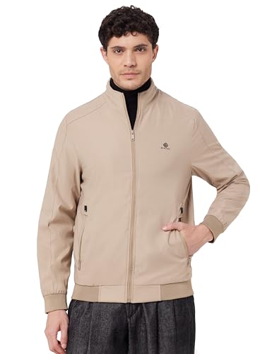 Image of Qube By Fort Collins Men's Lightweight Bomber Jacket with Fur Lining - Fleece-Lined Winter Jacket for Men | Full Zip Warm High Neck Jacket with Stand Collar & Zip Pockets for Winter Wear & Daily Use