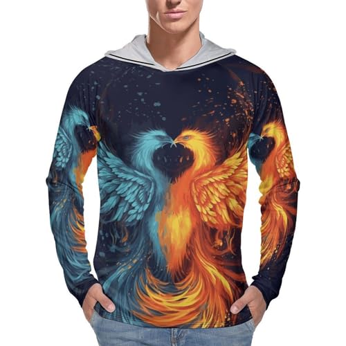 Men's Sun Shirts UPF 50+ Rash Guard Long Sleeve Sun Protection Hoodie Fire and Water Phoenix Lightweight Shirt S White