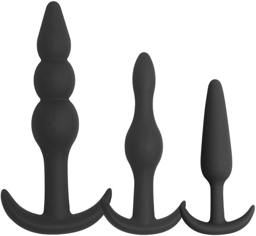 Silicone Anal Plug Pack of 3 Silicone Anal Beads Plugs Kit Trainer Set for Beginners Advanced Users with Flared Base Prostate Sex Toys for Adult Sex Toys