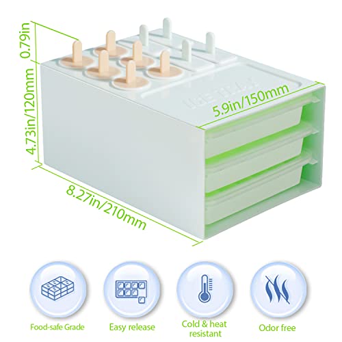 Hohaing Ice Cube Trays 3 Pack With Popsicles Molds 10 Pieces, Easy Release Silicone Ice Trays With Lid, Reusable Ice Pop Molds, Household Popsicles Molds For Freezer, Cocktail, Whiskey (Green) #TOP2