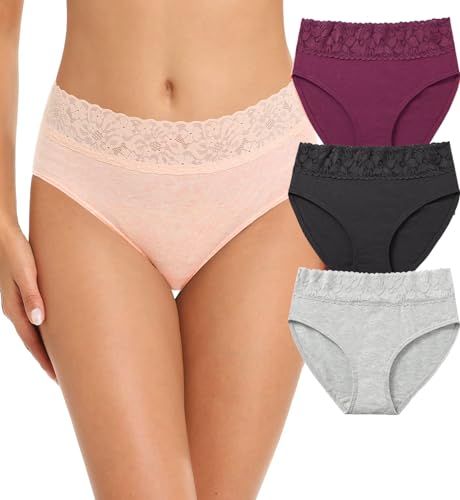 Image of NICSY Womens Underwear Cotton Bikini Panties Lace Soft Hipster Panty Ladies Stretch Full Girls Briefs (Multicolor)