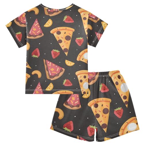 ALAZA Pizza Strawberry Cartoon Pajamas Short Sleeve 2 Piece Sleepwear Top and Bottom Pajama Set Unisex2