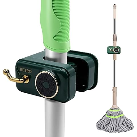 KN FLAX Broom Holder Wall Mount Self Adhesive Broom Gripper, Cleaning Supplies and Household Hanger for Storage, Laundry and Apartment Room, Must Have Organizer, Multi-Functional Holders - Green Cover