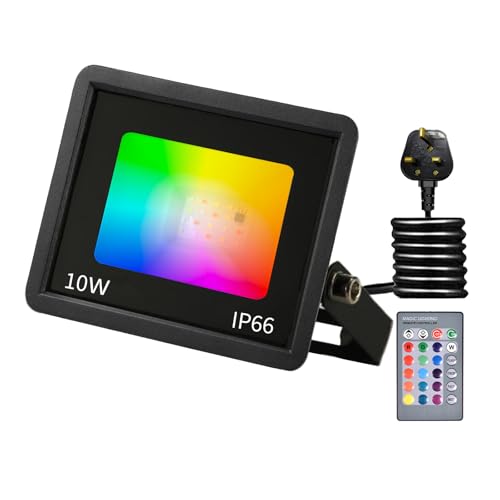 RGB LED Strahler 10W Fluter Außen Strahler 16 million Farben und 20 Modi Smart Flutlichtstrahler, IP66 Außenstrahler Wasserdicht LED Flutlicht, Garten Stimmungslichter