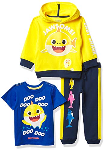 Pinkfong baby boys Shark Graphic Hoodie, T-shirt, Jogger Sweatpant, 3-piece Athleisure Outfit Bundle - Toddler T Shirt Set