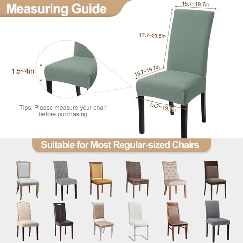 Image of SearchI Dining Room Chair Covers Set of 2, Stretch Jacquard Parsons Chair Slipcovers Removable Washable Kitchen Chair Protector Cover for Dining Room, Hotel, Ceremony (Sage Green Rhombus)