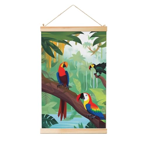 Poster ara et toucan grand format pour salon nature et jungle tropicale