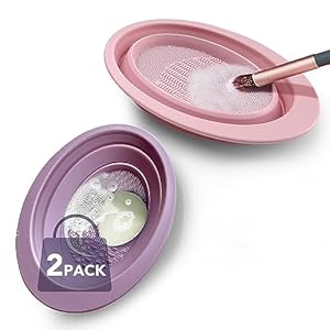 Agudo 2 pcs makeup brush cleaning washing mat pad scrubber tool for women girls,folding silicone paint brush cleaner mat with 4 textures for painter artist(multicolour/small)