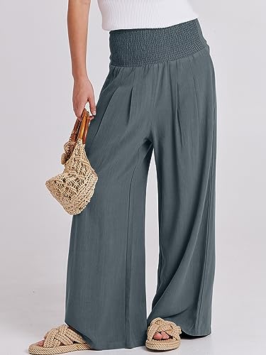 Women Linen Palazzo Pants Breathable Summer Boho Wide Leg High Waist Casual Pant 2025 Beach Travel Vacation Outfits3